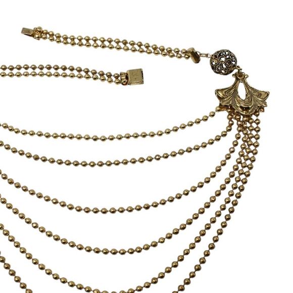 Vintage Multi Strand Necklace Tiny Gold Metal Beads Ornate Ends 16" - Hey Viv - Picture 5 of 6